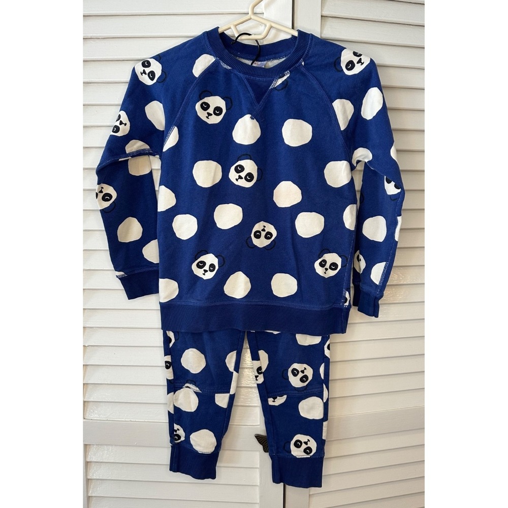 Hanna Andersson Size 120/130 7/8 Blue Panda Print Sweatshirt Pants Sweatsuit Set